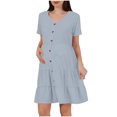 thumbnail image 2 of Fengqque Nursing Maternity Maternity Postpartum Comfort Dress Pajamas Casual Comfort Solid Color Button Pregnant Short Sleeve V-Neck Dress, 2 of 8
