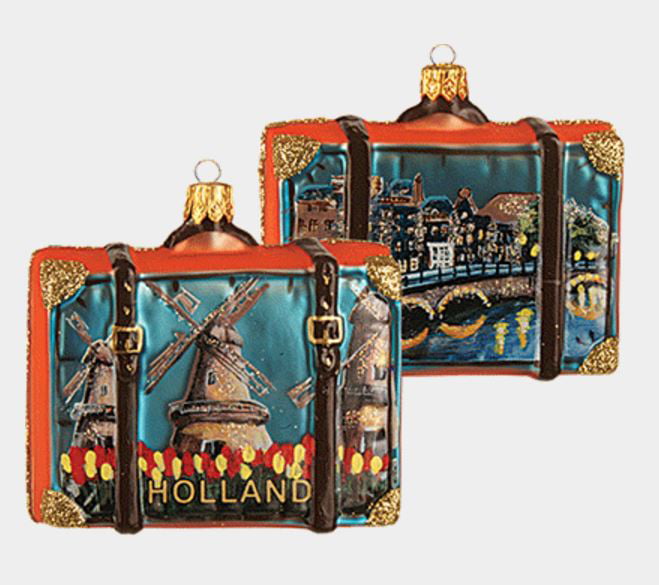 Netherlands Holland Suitcase Travel Polish Glass Christmas Ornament 110039 