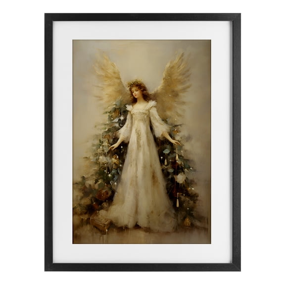 Stupell Industries Traditional Ethereal Holiday Angel Black Framed Print Under Glass, 14 x 20, by Petals Prints Design