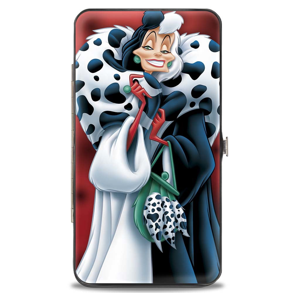 Disney Wallet, Hinged, Cruella de Vil Spotted Fur Pose Spots Red Black, Vegan Leather