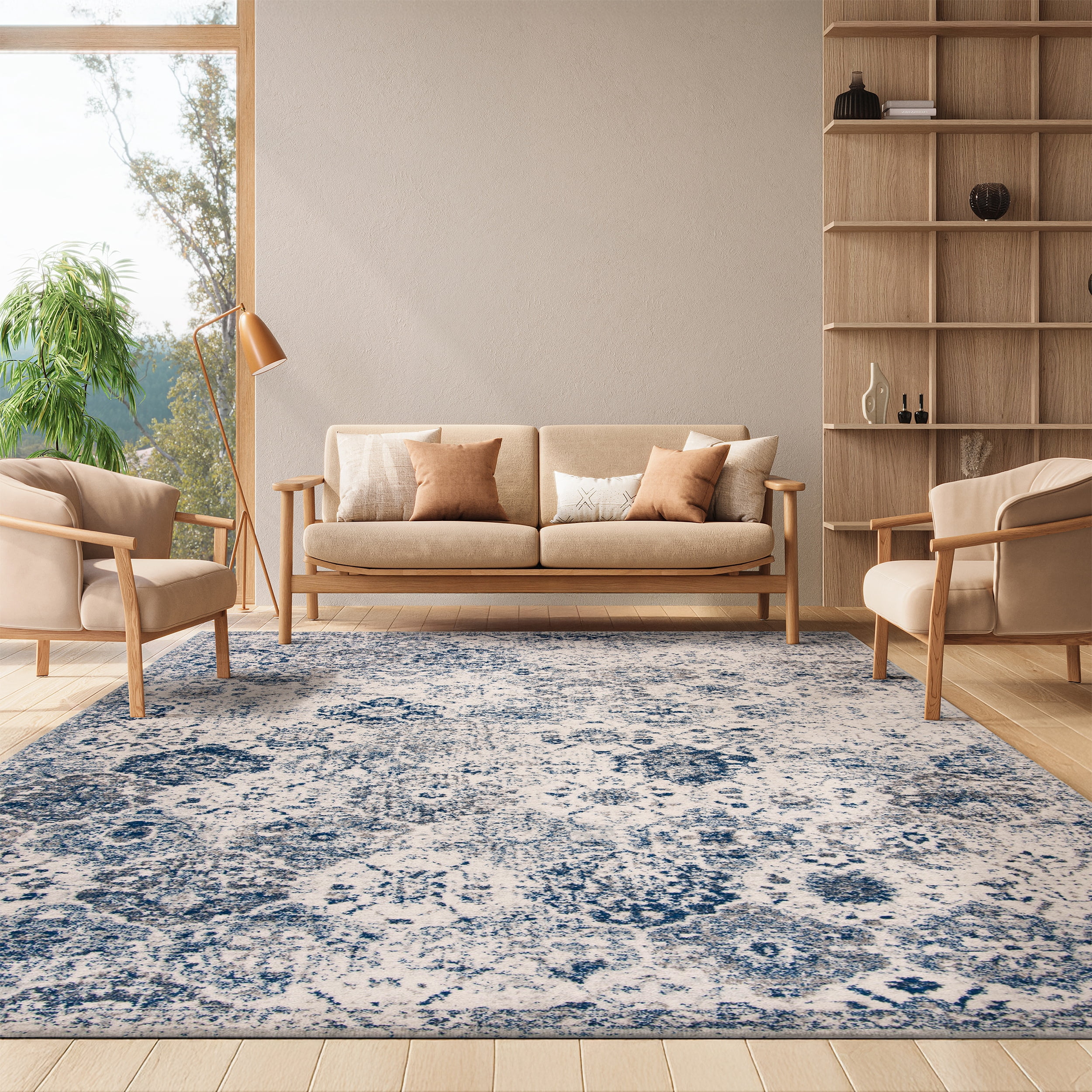 SAFAVIEH Area Rug 9x12 - Madison Collection - Large - Transitional Modern Design, White & Royal Blue, Non-Shedding & Easy Cleaning, Ideal for Living Room, Bedroom, Dining Space (MAD611C)