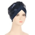 thumbnail image 4 of Prolriy Turbans for Women Women Muslim Turban Hatbow Sequins Hair Bonnet Head Scarf Wrap Cover Head Wraps Hats for Women Navy, 4 of 4