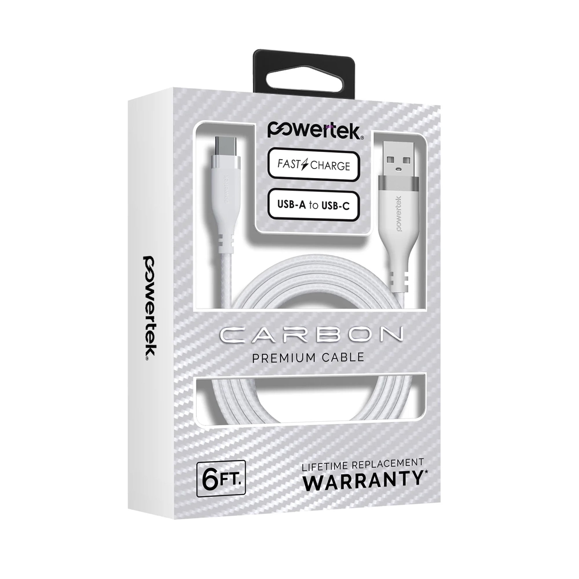 Powertek USB-A to USB-C (Type-C) Charging Cable, Carbon Design Texture, 6 ft, White