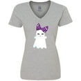 thumbnail image 3 of Inktastic Little Ghost, Cute Ghost, Ribbon, Halloween Women's V-Neck T-Shirt, 3 of 5