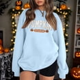 thumbnail image 2 of Arlun Pumpkin Season Sweatshirts Women's Fashion Letter Printed Halloween Sweatshirts Tops Plus Size Loose Crewneck Comfortable Pullovers Long Sleeve Fall Winter Outfits Light Blue XXL, 2 of 2