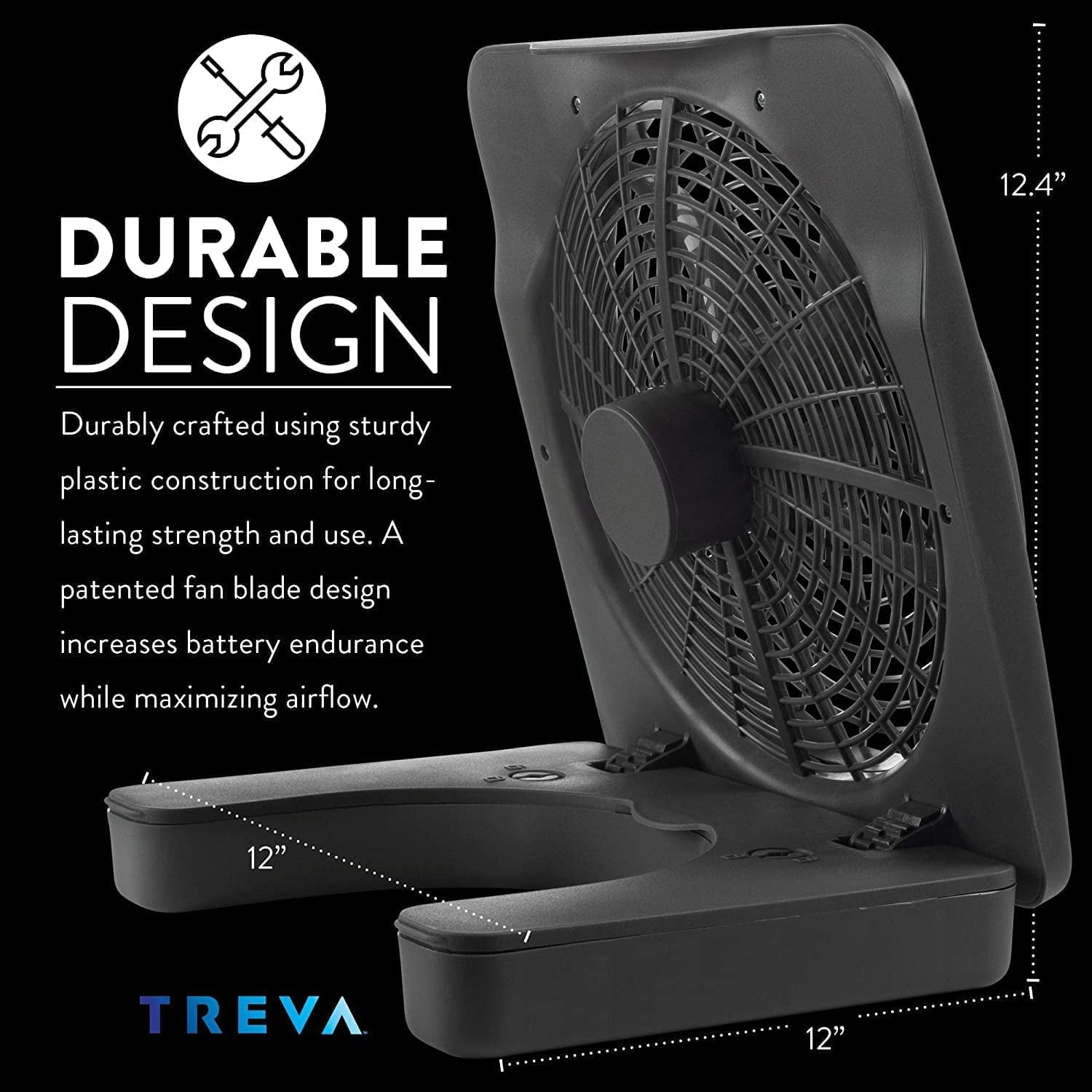 Treva 10 inch Battery Powered Portable 2 Speed Table Fan with Adapter, Gray