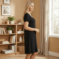 thumbnail image 6 of MLDRA Nightgowns for Women Short Sleeve Sleep Dress V Neck Button Down Nightgown Lounge Sleepwear with Side Slit,2026 Black, 6 of 6