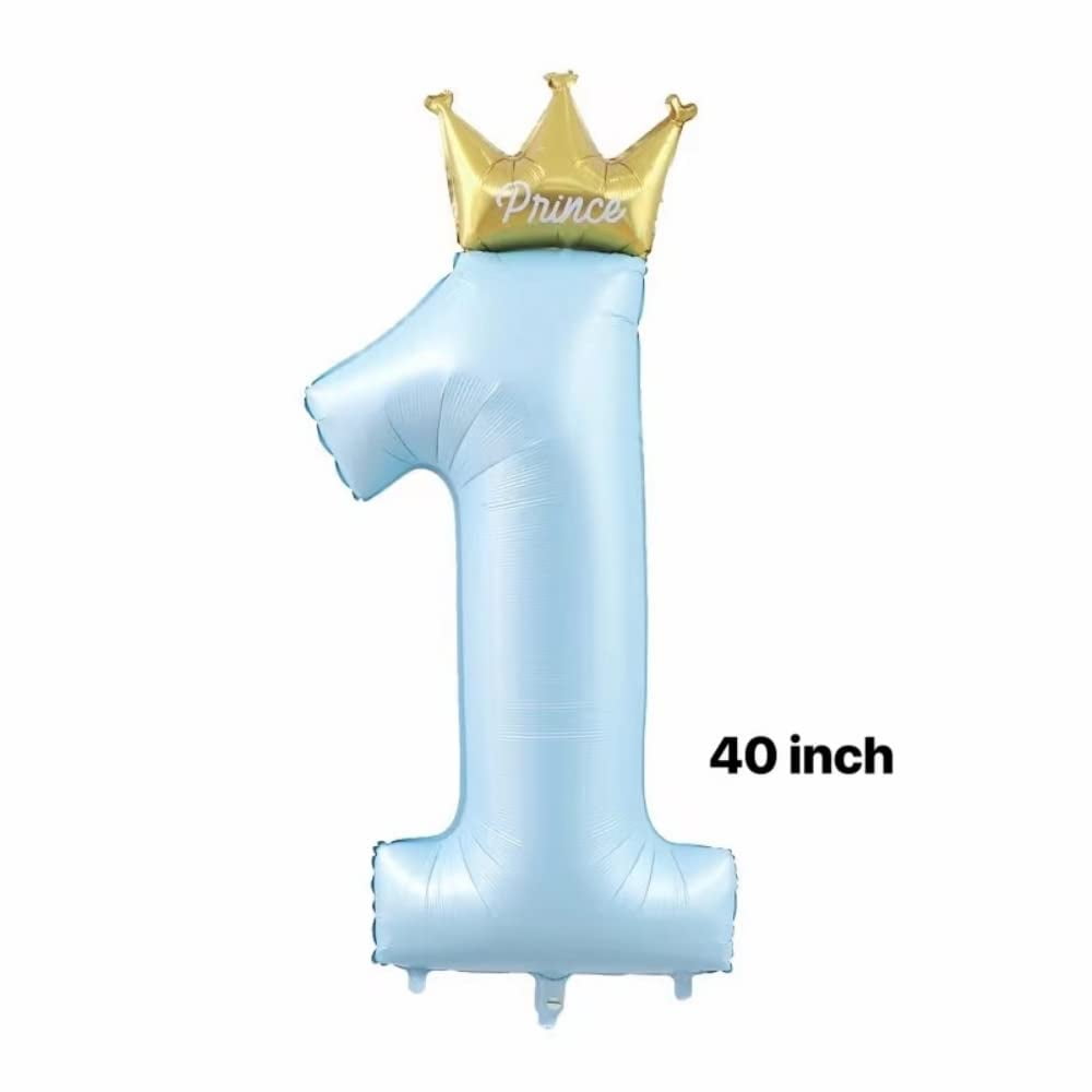 40-Inch Number 1 Prince Crown Balloons , 1st Birthday Balloons for Boys, 1st Birthday Party Decorations, 1st Anniversary Balloons. (Blue)