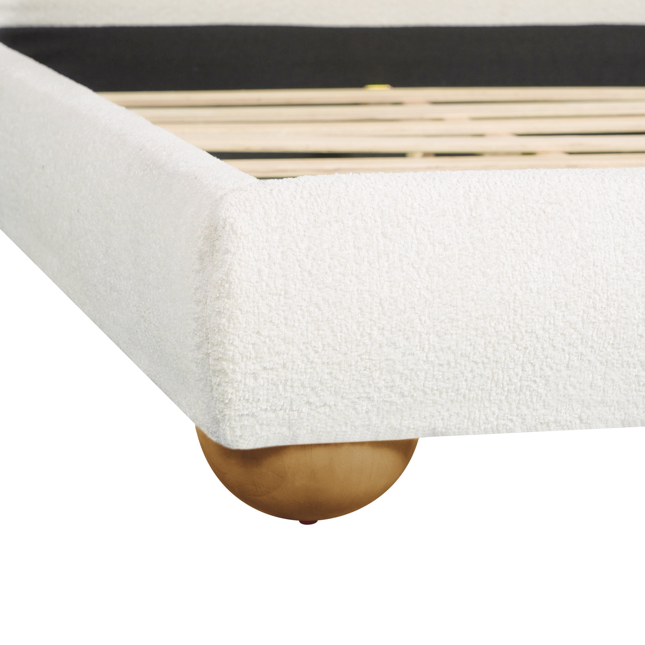 Christopher Knight Home Queen Upholstered Bed Frame with Curved Thick Headboard, Round Legs, Off White