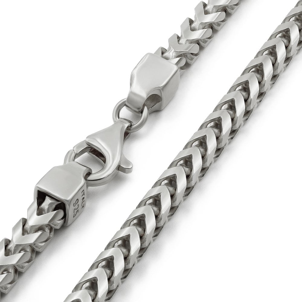925 Sterling Silver Two-Tone Pave Diamond Cut Square Franco Chain Mens Necklace 