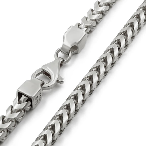 925 Italian Sterling Silver 5mm Solid Franco Chain, FREE Microfiber Cloth, Rhodium Plated Square Box Link Mens Womens Necklace 16" - 30", Giorgio Bergamo