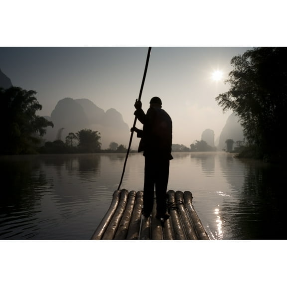 Posterazzi DPI1846214 Man On Raft in Mountain Area - Yulong River Yangshuo China Poster Print, 20 x 13
