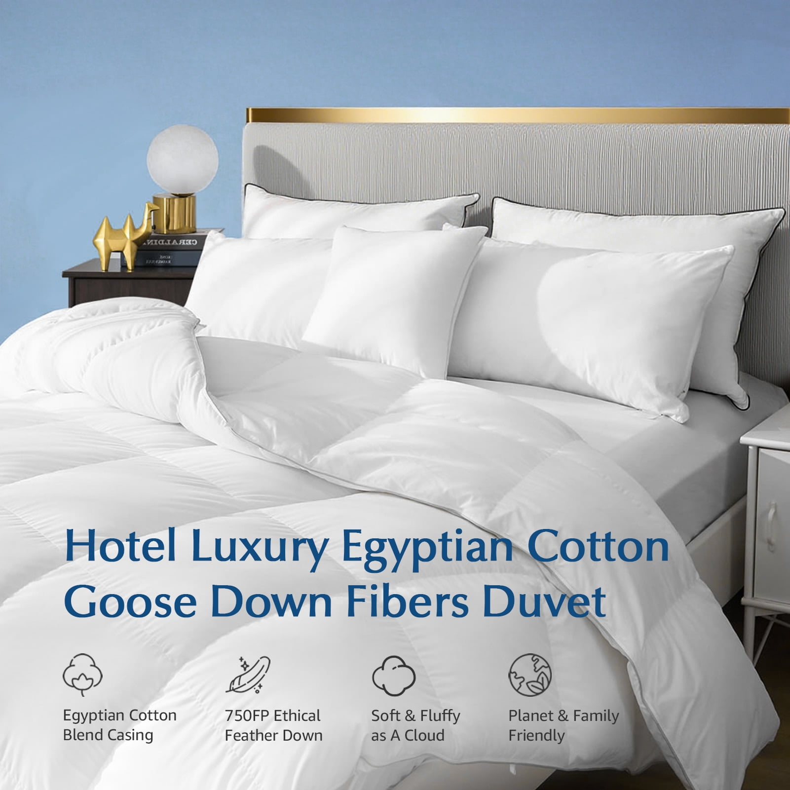 Dafinner Luxury 750 Fill-Power Feather Down Comforter with Egyptian Cotton Blend Cover, Medium Weight for All Seasons Duvet Insert, Twin Size(68x90 Inch, White)