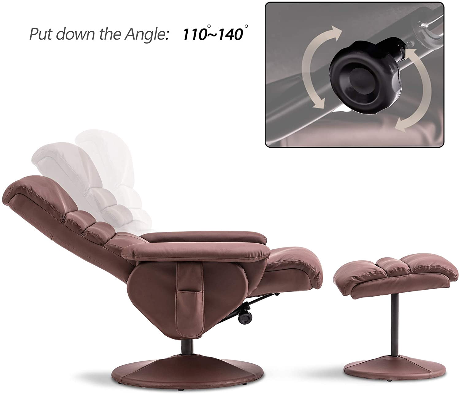 MCombo 360 Swivel Massage Recliner Chair with Ottoman for Living Room, Faux Leather, Brown