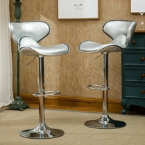 Roundhill Furniture Masaccio Silver Leatherette Adjustable Swivel Barstool Chrome Base, Set of 2