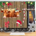 thumbnail image 1 of Whimsical Christmas Shower Curtain with Santa Cows & Festive Decor, 1 of 4