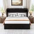 thumbnail image 4 of Queen Size 2-in-1 Murphy Cabinet Bed, Foldable Platform Bed Frame with Large Storage Drawer and Built-in Power Strip, Multi-Functional Murphy Bed, Black, 4 of 8