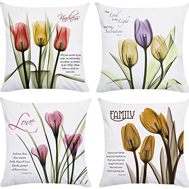 HTOOQ Tulip Floral Throw Pillow Covers Decorative Colorful Flower