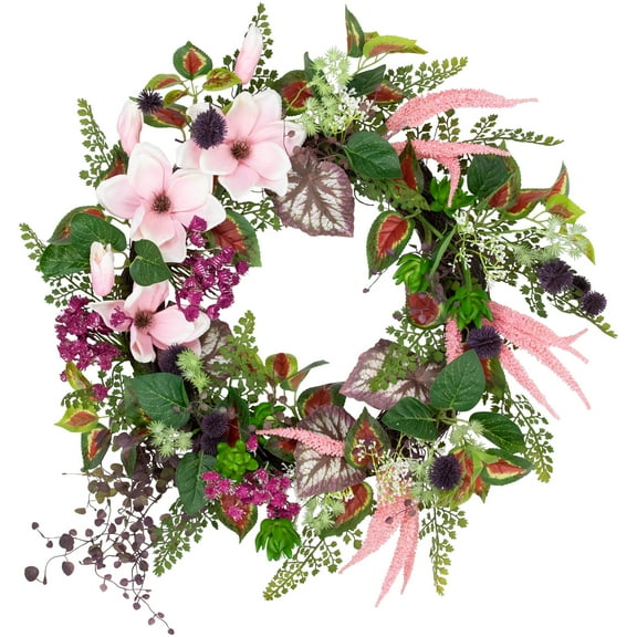Northlight Artificial Astilbe and Thistle Mixed Spring Floral Wreath - 24"