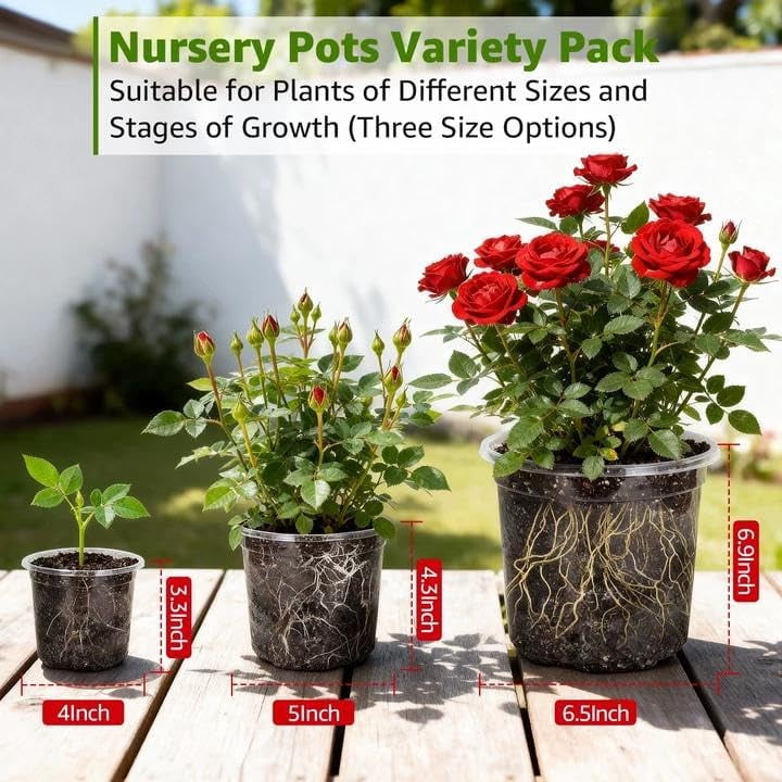 Clear Nursery Pots with Drainage Holes, 7/5/4 Inch Reinforced Transparent Plastic Seed Starter Pots, for Indoor Outdoor Gardening Seedling Planter, 30 Pack