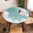 thumbnail image 5 of White Cloud Blue Sky Elastic Fitted Round Table Cover Retro Style Waterproof Outdoor Tablecloth for Holiday Party, Picnic, Patio & Dining Fits Tables Up to 45"-54", 5 of 8