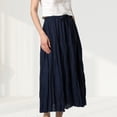 thumbnail image 4 of Falda De Verano Falda larga de lino y algodón estilo bohemio para mujer, informal, con cintura elástica, traje de vacaciones Ygjytge Azul Marino L para Mujer, 4 of 7