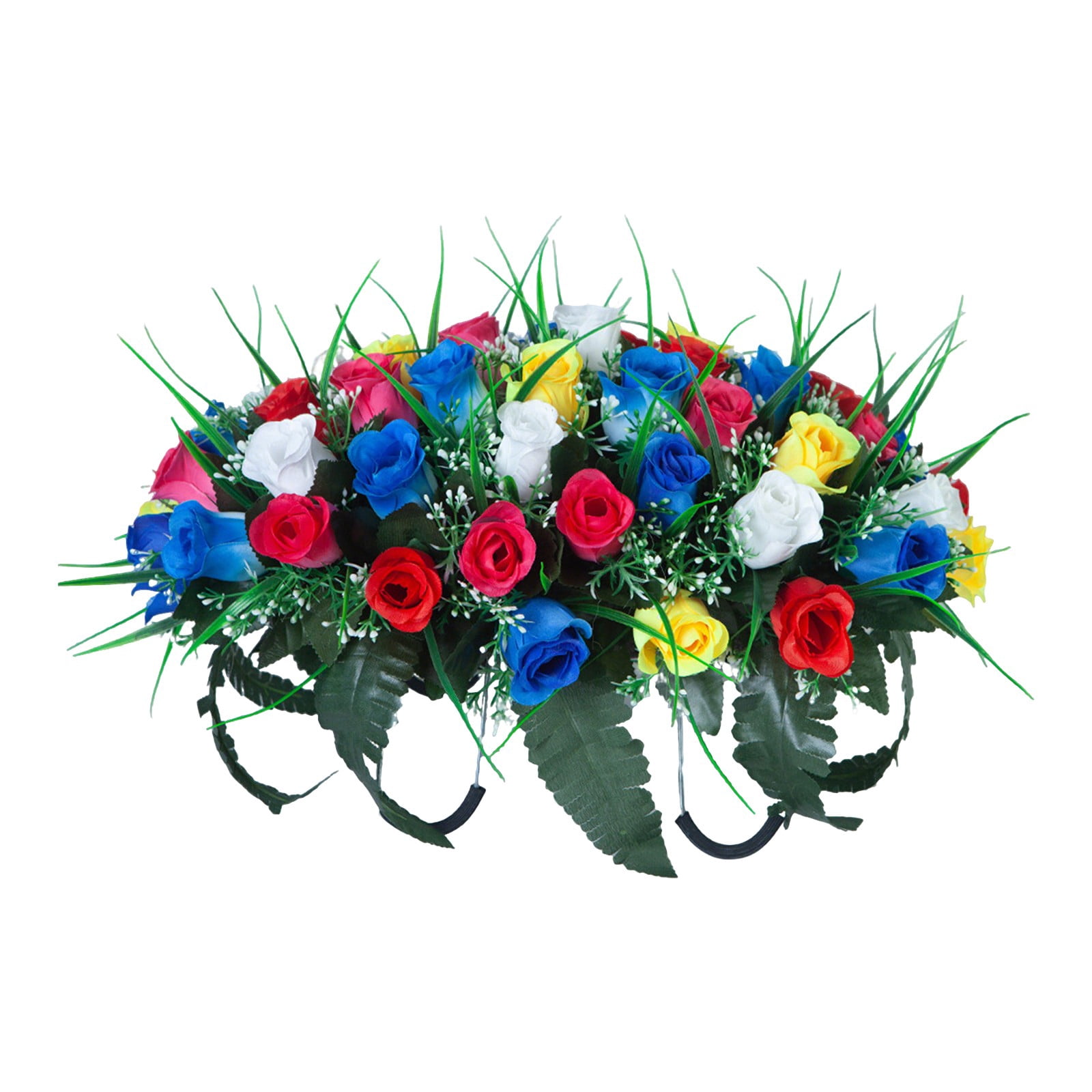 Headstone Flower Saddle Artificial Cemetery Flowers Grave Flowers For Cemetery Headstone Flower Saddle Red Rose Combination Outdoor Memorial Day Decorations Funeral Tribute Arrangement