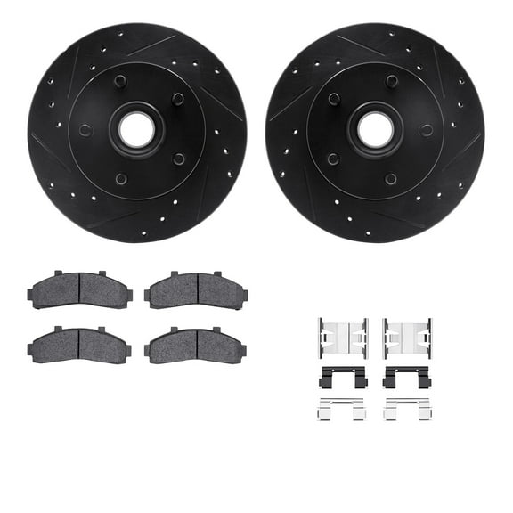 Dynamic Friction Company Front Brake Rotors-Drilled and Slotted-Black with Ultimate Duty Performance Brake Pads includes Hardware 8412-54026