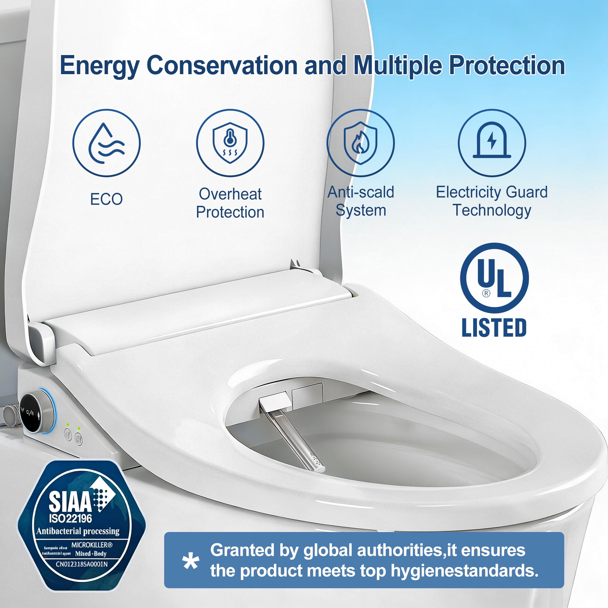 WHALLULTRA Elongated Bidet Toilet Seat with Remote Control, Heated Seat Smart Toilet Seat, Instant Warm Water, Stainless Steel Nozzle, White