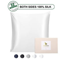 Silk Pillowcase for Hair and Skin, 22 Momme Silk Pillow Cases Covers with Zip Standard White