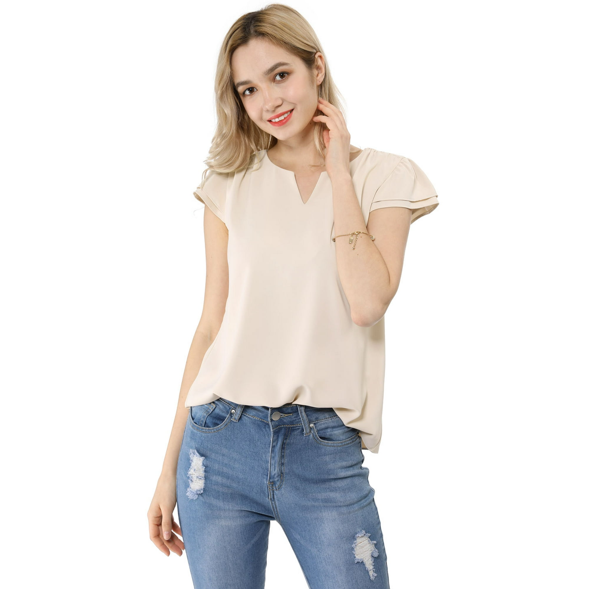 fashion size 7 sleek Women's Work Business Casual Cap Sleeve Blouse Top Beige XL ... fashion size 7 sleek Women's Work Business Casual Cap Sleeve Blouse Top Beige XL ...