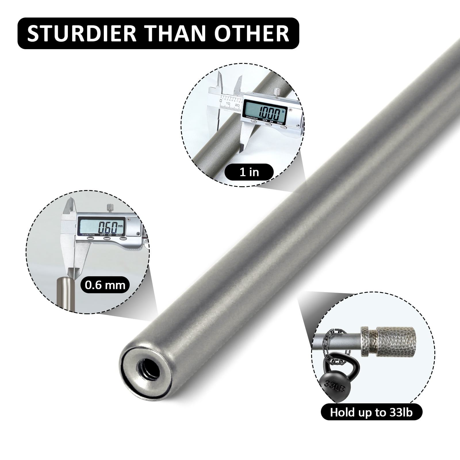 Urbanest 1" Hammered Adjustable Curtain Rod with Designer Finials — Heavy-Duty Metal Telescoping Rod, Easy Install, 48"–84″, Antique Silver/Pewter