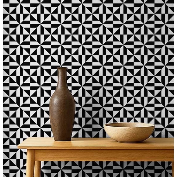 S4Sassy Modern Geometric Checkered Wallpaper - Black Wall Covering, 25" x 120" Self-Adhesive Vinyl Walls Paper, Decorative Walls Wrap, Easy DIY Wall Covering For Bedroom, Cabinets