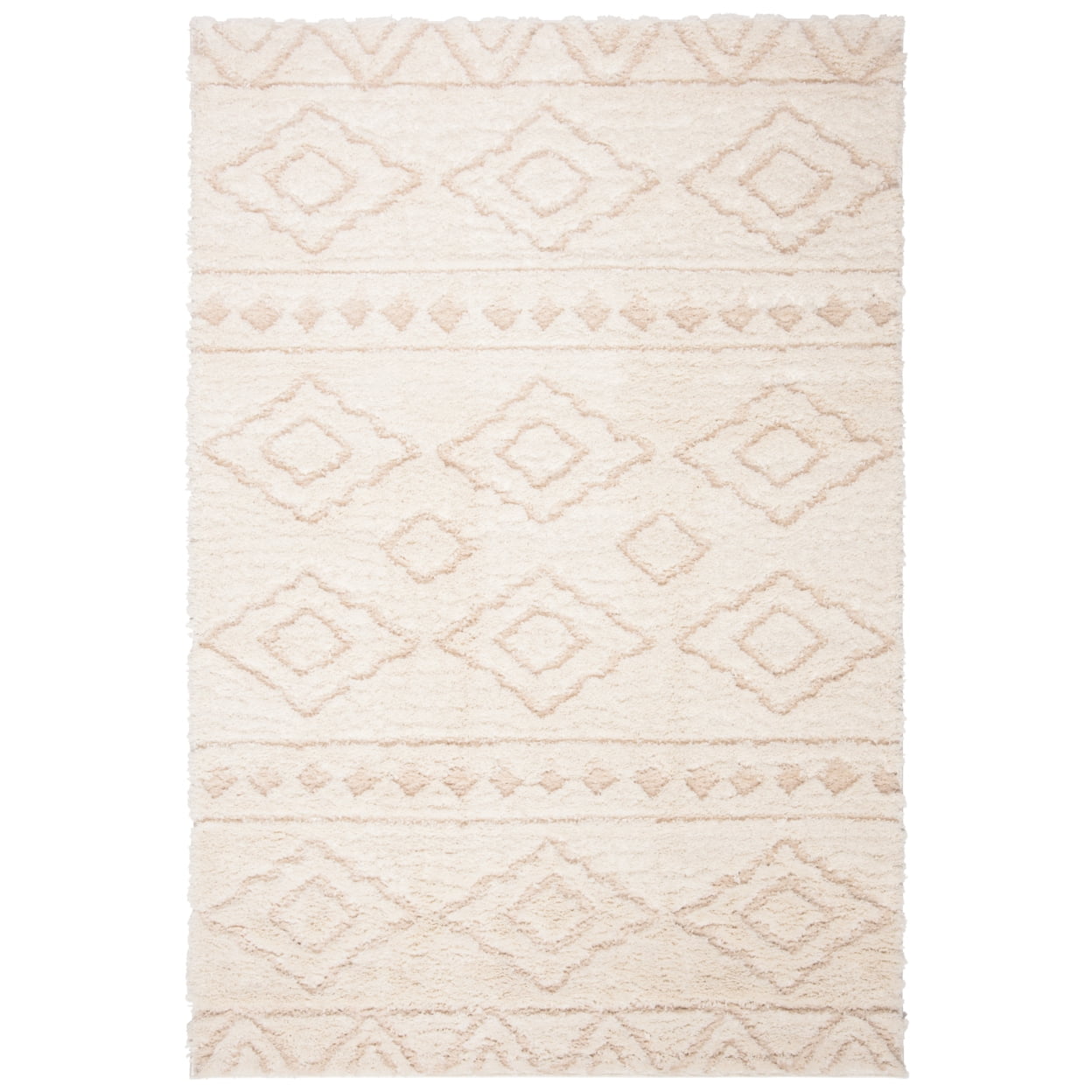 SAFAVIEH Sparta Siomha Geometric Polyester Shag Area Rug, Ivory/Beige, 4' x 6'