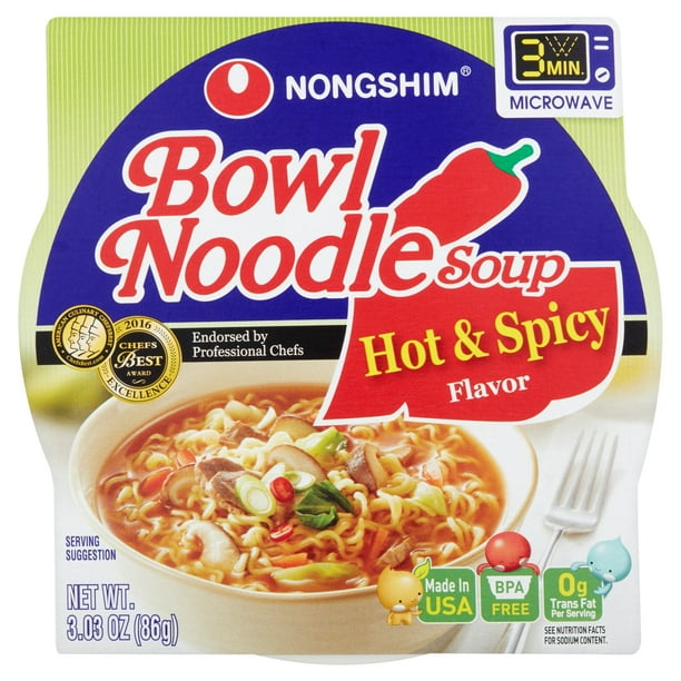 Nongshim Bowl Noodle Hot & Spicy Beef Ramyun Ramen Noodle Soup Bowl, 3