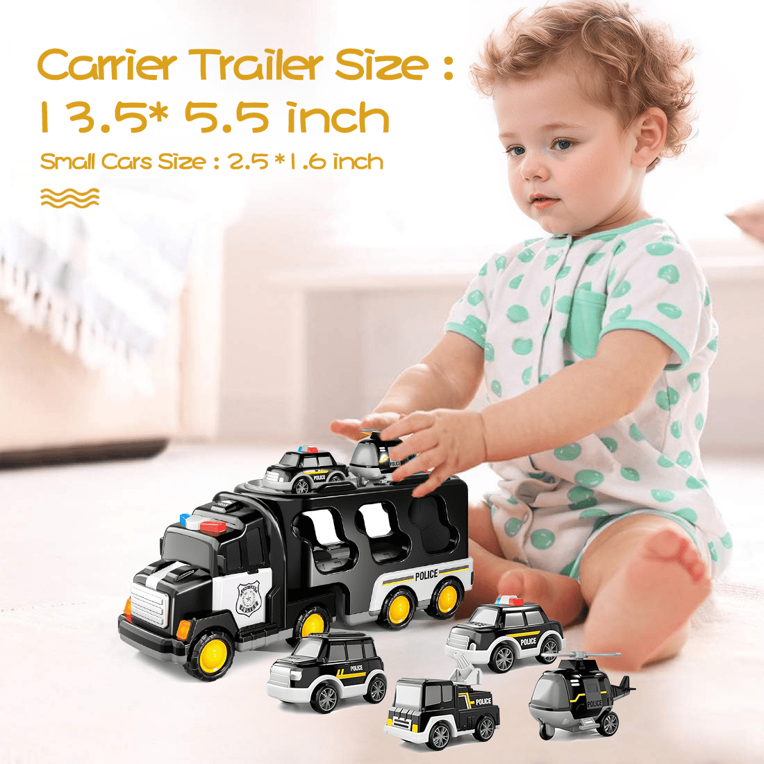 PayUSD Construction Toddler Police Truck Car Toys for 3 4 5 6 Year Old Boys 5 in 1 Construction Car Trucks Playset with Play Mat & Accesoories, Birthday Gifts for Toddlers Kids Boys Girls Age 3-5