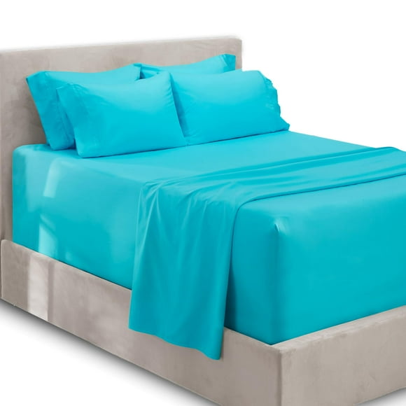 Hearth & Harbor Draps à Poches Extra Profondes - s'Adapte aux Matelas de 18-24 Pouces de Profondeur - Draps Taille California Très Grand 6 Pcs - Draps Cal Très Grand à Poches Profondes, Bleu Plage
