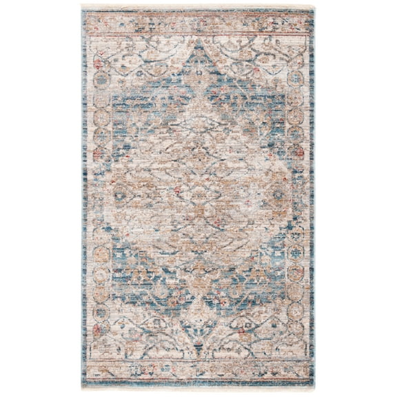 SAFAVIEH Kenitra Jermaine Oriental Polyester Area Rug, Blue/Ivory, 3' x 5'