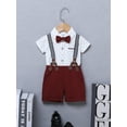 thumbnail image 3 of CARETOO Boy Clothes Suit 3Pcs 0-18M Infant Short Sleeve Formal Outfits Shirt Bowtie Pants 95% Cotton, 3 of 11