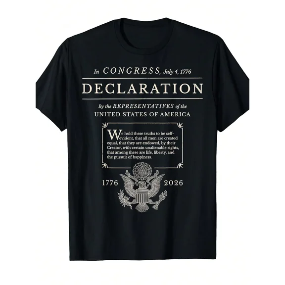 Patriotic Declaration of Independence 1776-2026 250th Anniversary Graphic T-Shirt, Adult Unisex Cotton Tee