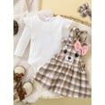 thumbnail image 2 of Suealasg Baby Girl Fall Outfits Clothes 3M 6M 9M 12M 18M Infant Girls Long Sleeve Romper+Bear Embroidery Plaid Suspender Skirt +Headband 3Pcs Spring Clothing for Newborn Girl, 2 of 9