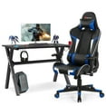 thumbnail image 1 of Goplus X-Shaped Gaming Desk & Racing Style Massage Chair Set Home Office Black+Blue, 1 of 10