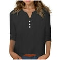 thumbnail image 2 of LJEFF Girl 3/4 Sleeve T-Shirt, Solid Color Cotton-Linen V-Neck Spring Casual Tops for Girls Black Size 10, 2 of 5