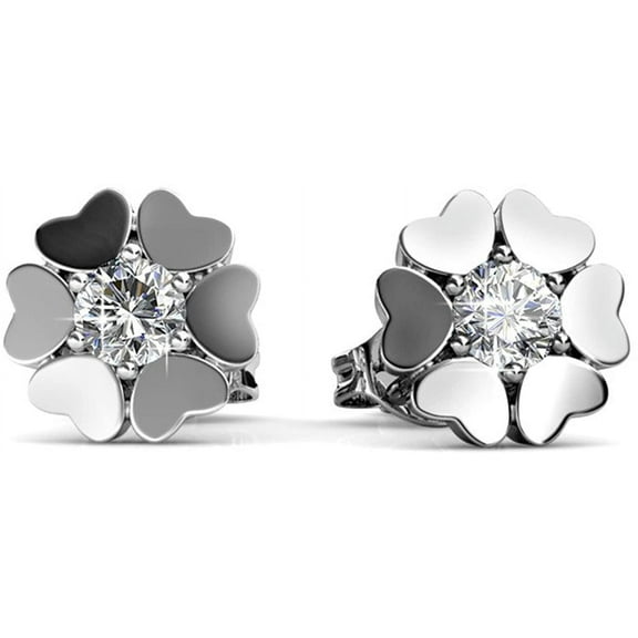 Cate & Chloe Khloe 18k White Gold Plated Heart Stud Earrings with Swarovski Crystals Gift for Women