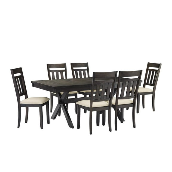 Crosley Furniture Hayden Wood 7 Piece Butterfly Leaf Trestle Dining Set in Slate