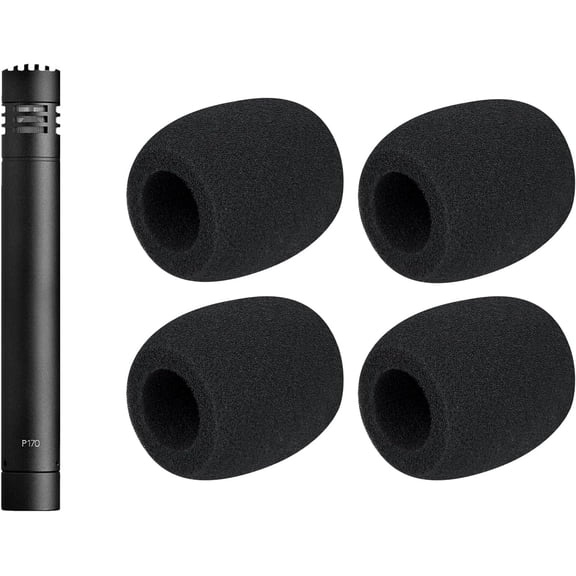 SOULWIT 4Pcs Microphones Pop Filter for AKG P170 Pencil Condenser, Protective Mic Cover Windscreen Foam - Black