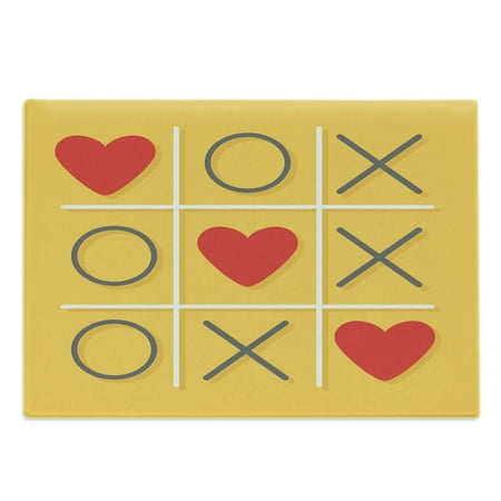 

Love Cutting Board Tic-Tac-Toe Game with Xoxo Flat Design Let Me Kiss You Funny Romantic Illustration Decorative Tempered Glass Cutting and Serving Board Large Size Yellow Red by Ambesonne