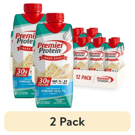 (2 pack) Premier Protein Shake, Cake Batter Delight, 30g Protein, 11 fl oz, 12 Ct