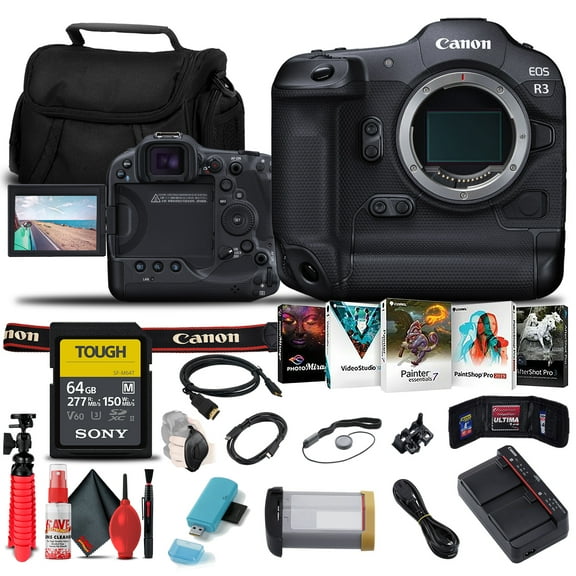 Canon EOS R3 Mirrorless Camera, Full-Frame, 6K RAW   SD Card & Essential Bundle (International Model)