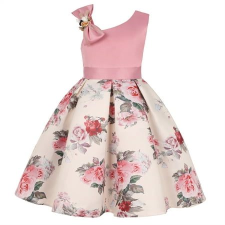 

JAHH Girls Gowns Kids Toddler Baby Girl Spring Summer Print Ruffle Sleeveless Princess Dress Family Gifts for Party Decorations for Wedding Birthday Holiday Partys Gown(2-3 Years Pink)